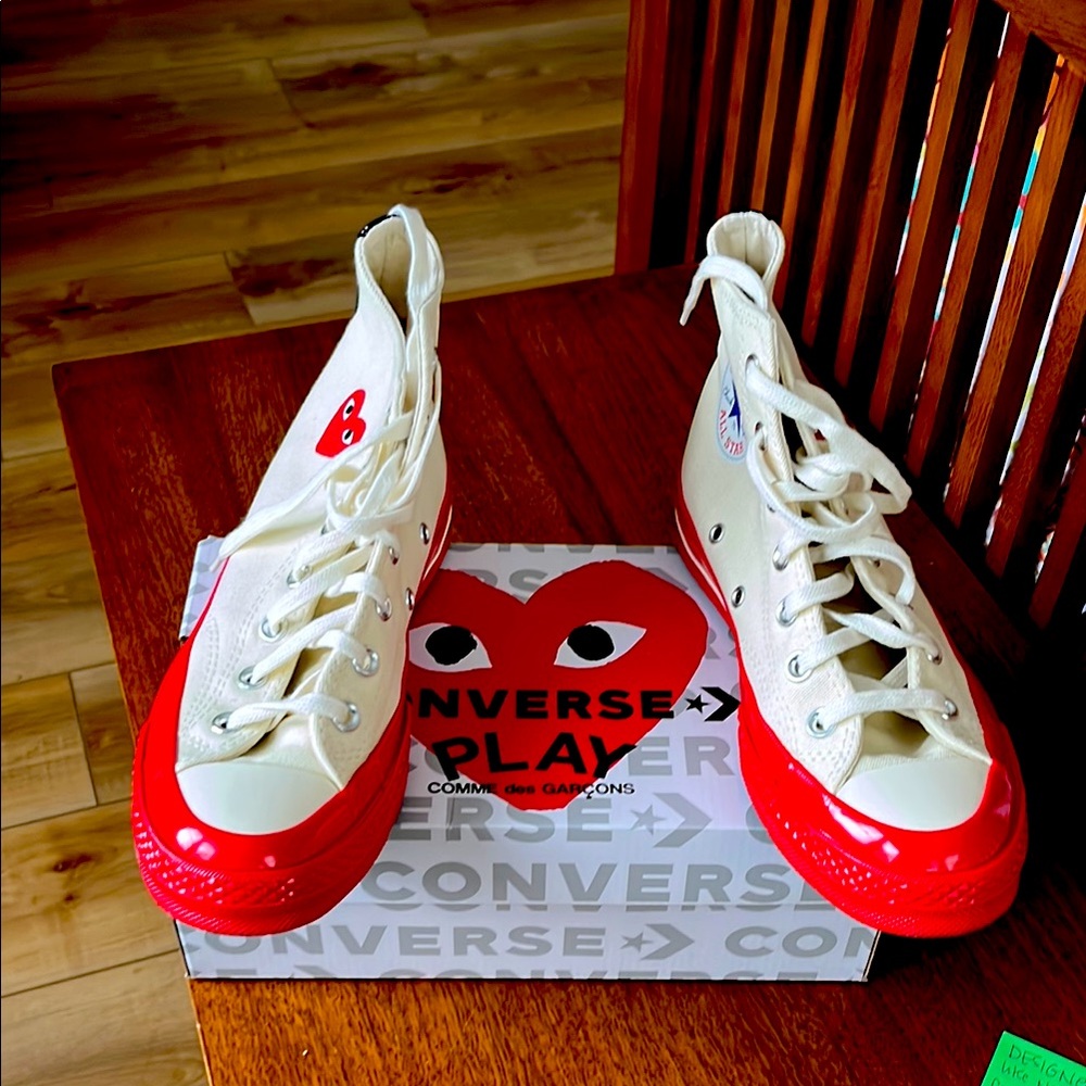 Converse womens High-Top Sneakers - Cream and Red Bottom. DESIGNER.